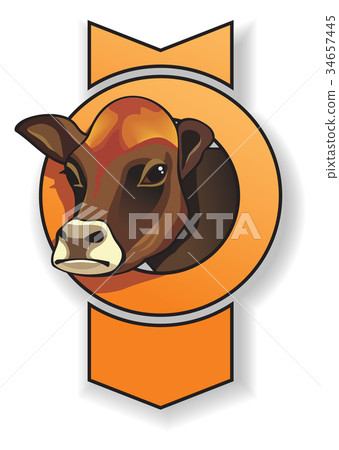 Cow's head, with frame in shape of bow, vector 34657445