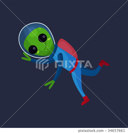 Smiling alien with big eyes wearing blue space Smiling alien with big eyes wearing blue space 34657661