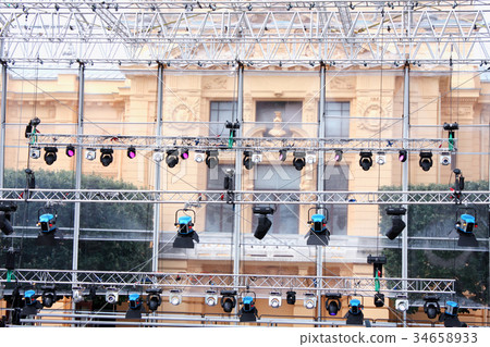 preparing stage with lights. 34658933
