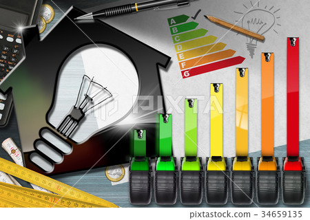 Energy Efficiency Rating - House with Light Bulb 34659135