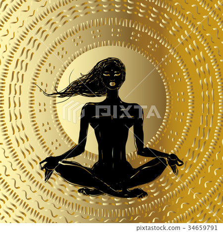 Meditation. Silhouette young woman. 34659791