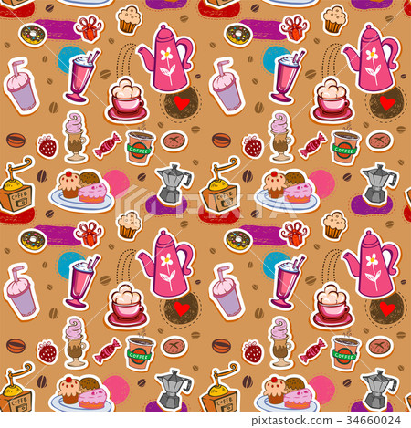 Seamless coffee and tea pattern - Stock Illustration [34660024] - PIXTA