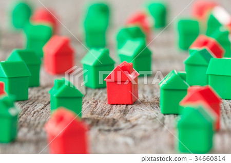 Red and green miniature houses Red and green miniature houses 34660814