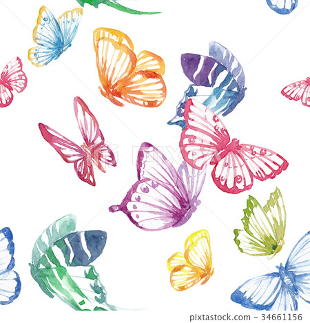 Watercolor butterfly vector pattern Watercolor butterfly vector pattern 34661156