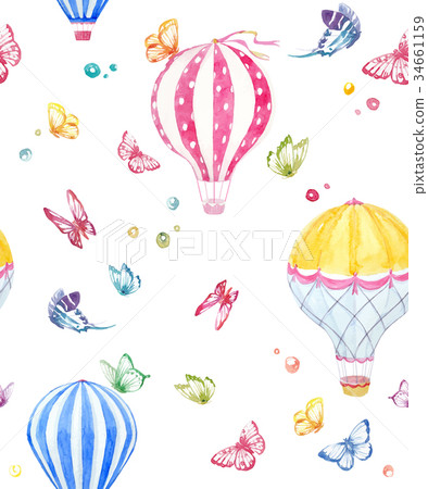 Watercolor air baloon vector pattern Watercolor air baloon vector pattern 34661159