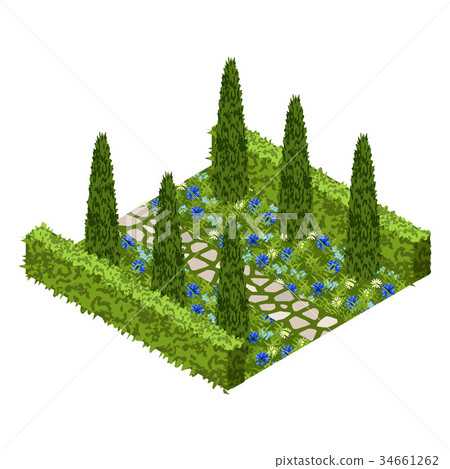 Garden asset with topiary bushes and flowers 34661262