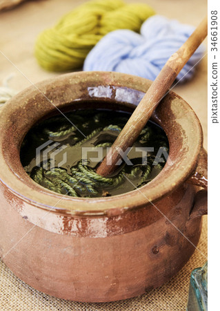 traditional dyeing of wool 34661908