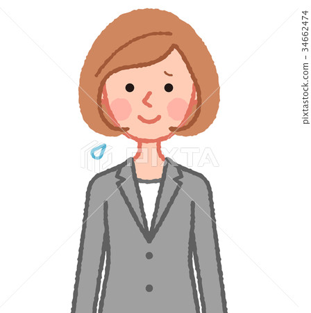 灰色外套女正面麻煩，微笑 34662474