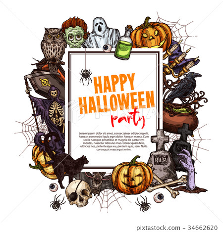 Happy Halloween sketch frame for greeting card Happy Halloween sketch frame for greeting card 34662620