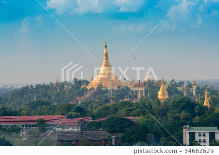 Golden Pagoda on hill in Burma's capital 34662629