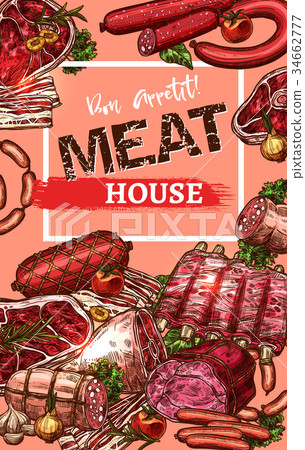 Vector poster for meat house butchery sketch Vector poster for meat house butchery sketch 34662777