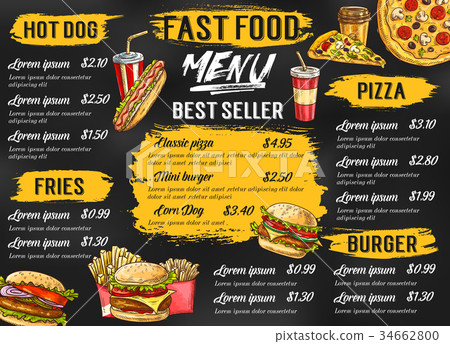Fast food restaurant vector menu sketch template Fast food restaurant vector menu sketch template 34662800