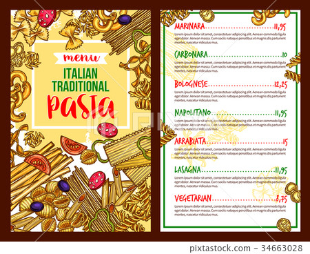Pasta Italian restaurant vector menu template Pasta Italian restaurant vector menu template 34663028