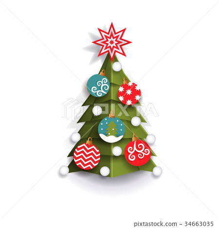 Flat paper cut Christmas tree decoration element Flat paper cut Christmas tree decoration element 34663035