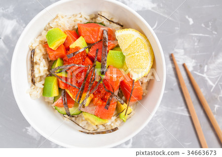 Healthy vegetarian fish salad bowl Healthy vegetarian fish salad bowl 34663673