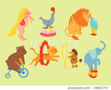 Circus funny animals set of vector icons cheerful 34663747