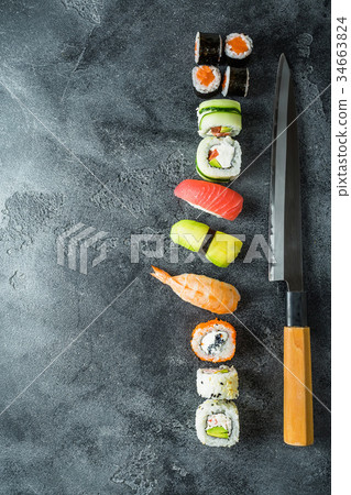 Traditional Japanese food - sushi, rolls Traditional Japanese food - sushi, rolls 34663824