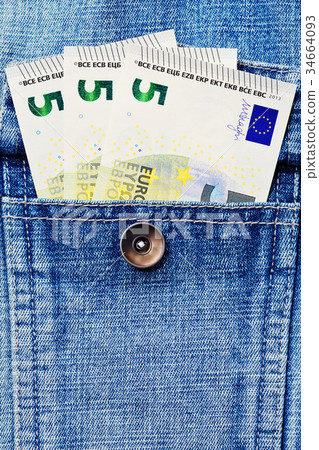 Some euro money notes in jeans jacket pocket Some euro money notes in jeans jacket pocket 34664093