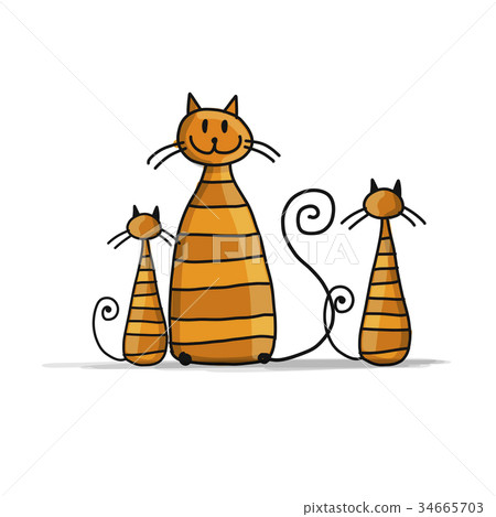 Red cats family, sketch for your design Red cats family, sketch for your design 34665703