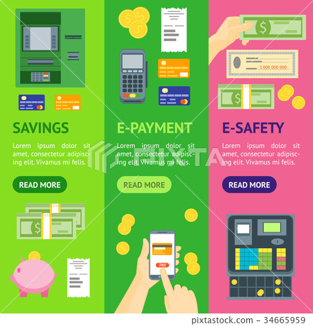 Cartoon Payment Banner Vecrtical Set. Vector 34665959