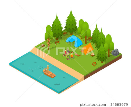 Camping Isometric View. Vector 34665979