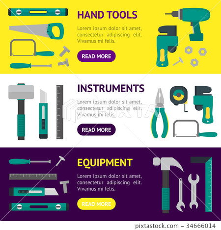 Cartoon Hand Tools Banner Horizontal Set. Vector 34666014