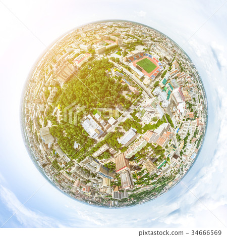 Aerial city view with crossroads and roads, houses 34666569