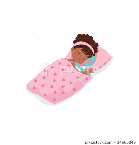 Adorable african little girl sleeping on her bed 34666849