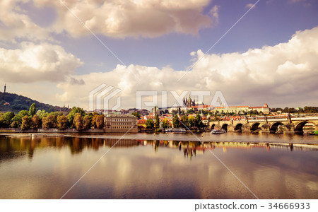 Sunset view over Bridge of Vltava in Prague 34666933