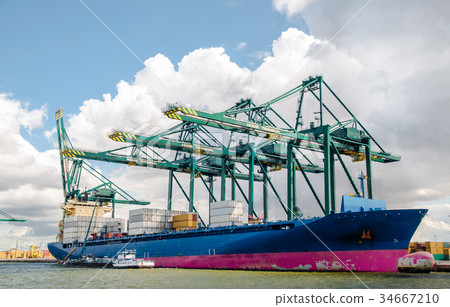 Cargo ship in the port of Antwerp Cargo ship in the port of Antwerp 34667210