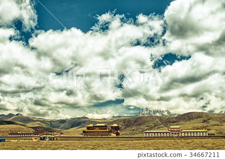 Tibetan monastery in the mountains of Sichuan Tibetan monastery in the mountains of Sichuan 34667211