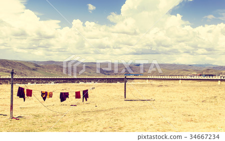laundry on clothesline in China laundry on clothesline in China 34667234