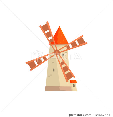 Traditional European stone windmill, medieval 34667464