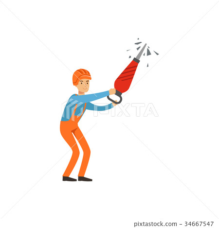Male miner in uniform working with jackhammer 34667547