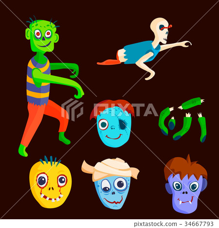 Colorful zombie scary cartoon character and magic 34667793