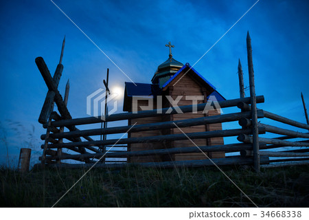 Mystery church over moon light Mystery church over moon light 34668338