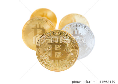 Stack of golden bitcoins Stack of golden bitcoins 34668419