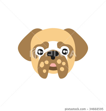 Cute pug dog head, funny cartoon animal character 34668595
