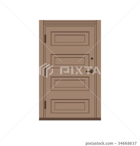 Classic wooden entrance door, closed brown elegant Classic wooden entrance door, closed brown elegant 34668637