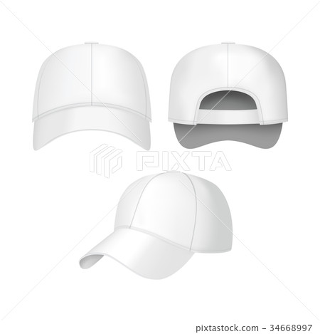 Realistic 3d White Baseball Cap Set. Vector Realistic 3d White Baseball Cap Set. Vector 34668997