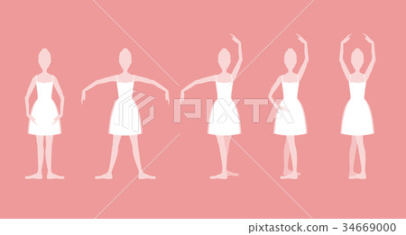 Cartoon Five Basic Ballet Positions Set. Vector Cartoon Five Basic Ballet Positions Set. Vector 34669000