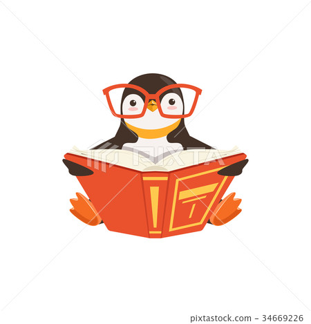 vector Cute Toon Penguin In Glasses Reading A Book vector Cute Toon Penguin In Glasses Reading A Book 34669226