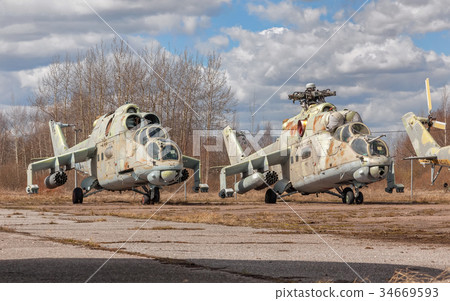 Abandoned broken Russian attack helicopter 34669593