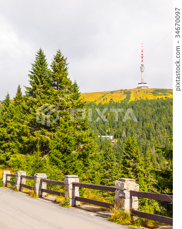 Asphalt road leading to TV transmitter and lookout Asphalt road leading to TV transmitter and lookout 34670097