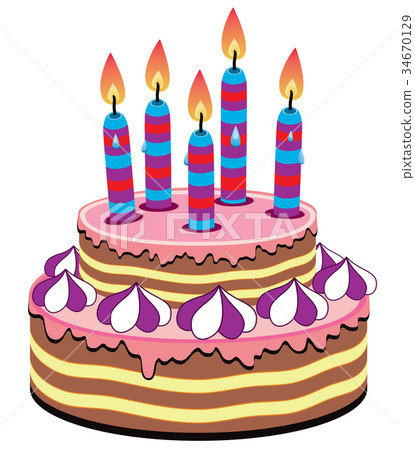 vector birthday cake with burning candles - Stock Illustration ...
