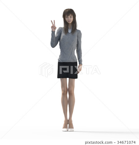 A woman with beautiful legs to pose perming3DCG Illustration material 34671074