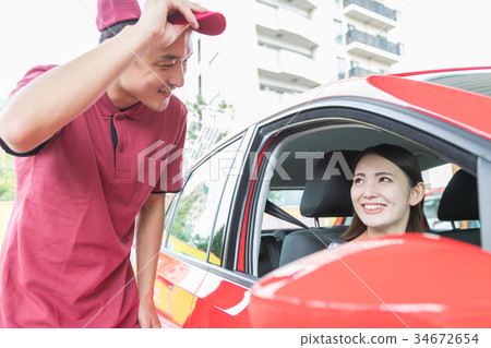 Gas station clerk customer 34672654