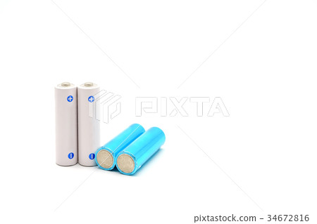 A set of white AA batteries over white background A set of white AA batteries over white background 34672816
