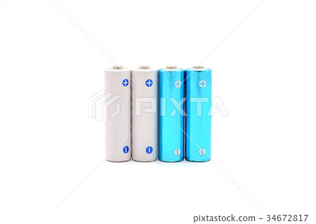 A set of white AA batteries over white background A set of white AA batteries over white background 34672817