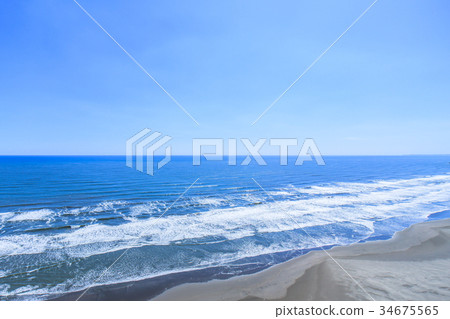 海的鳥瞰圖在Sanno市Inouchi海灘附近的 34675565